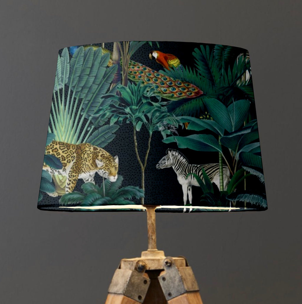 Black Jungle Velvet Lampshade | French Drum Ceiling Light Shade | Bespoke Handmade Empire Lampshade
