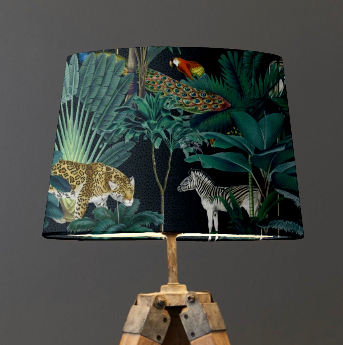 Black Jungle Velvet Lampshade | French Drum Ceiling Light Shade | Bespoke Handmade Empire Lampshade