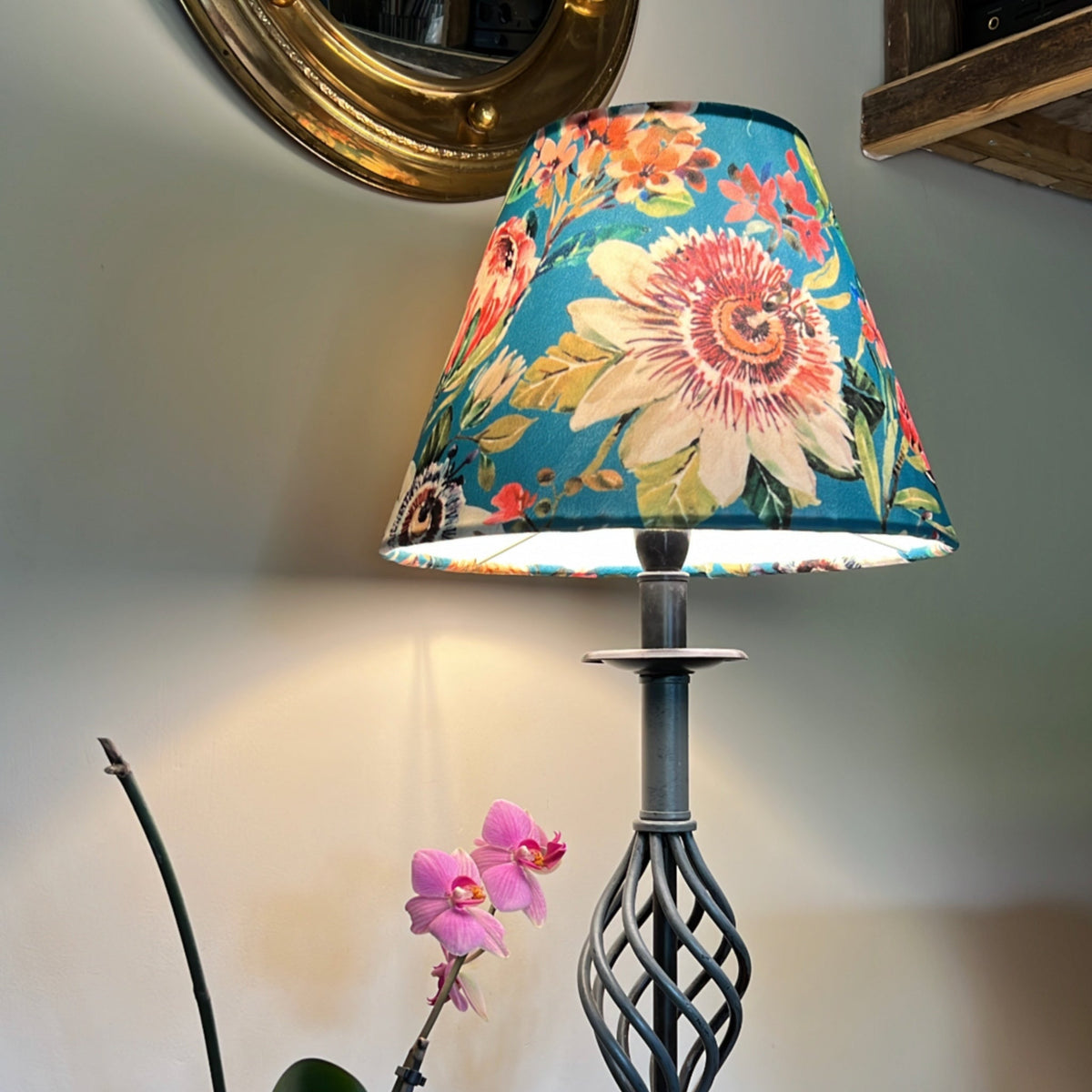 Teal Floral Summer Garden Velvet Steep Empire Lampshade | Handmade Ceiling Light Shade | UK