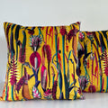 Botanical mustard velvet throw cushion