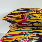 Botanical mustard velvet throw cushion