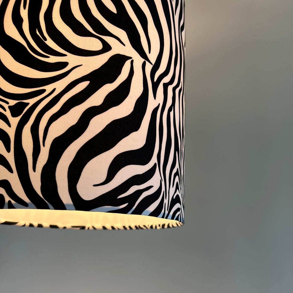 Zebra cotton drum lampshade/ ceiling shade with a white lining