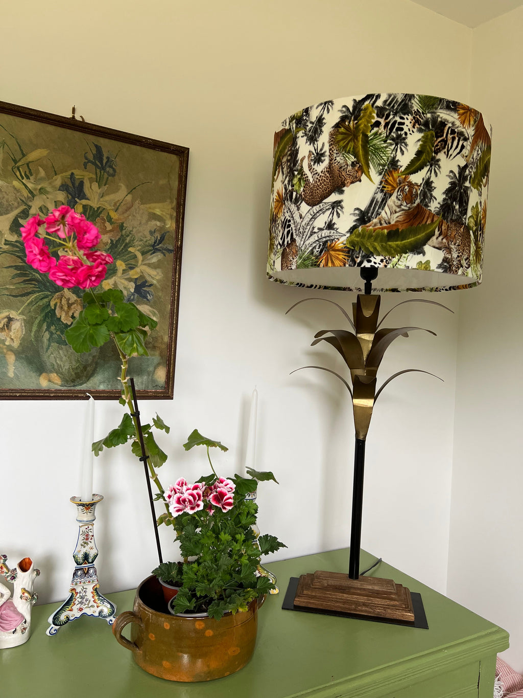 Tiger cheetah jungle velvet drum lampshade / ceiling shade, with a white lining