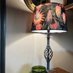 Black & Pink Botanical Velvet Lampshade | French Drum Ceiling Light Shade | Bespoke Handmade Empire Lampshade