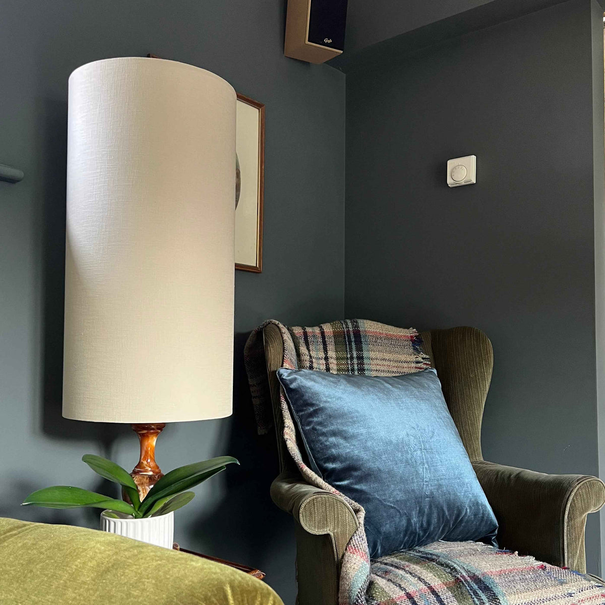 Natural Linen Lampshade | Extra Tall Cylinder Ceiling Light Shade | Bespoke Handmade UK