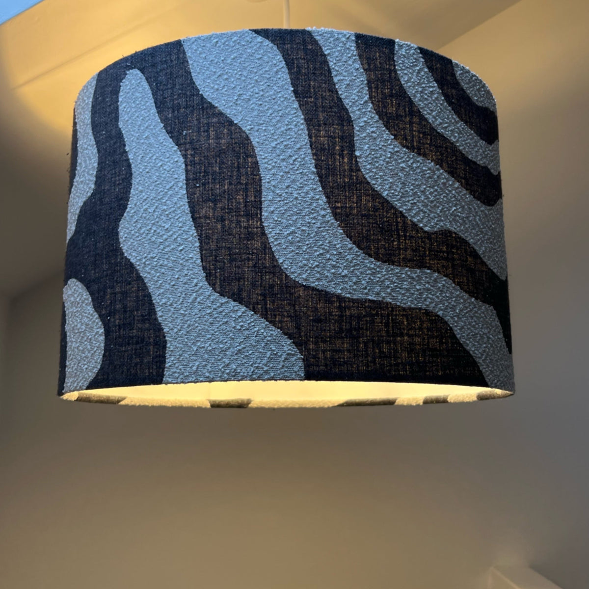 Black Wiggle drum lampshade /ceiling shade with a white lining