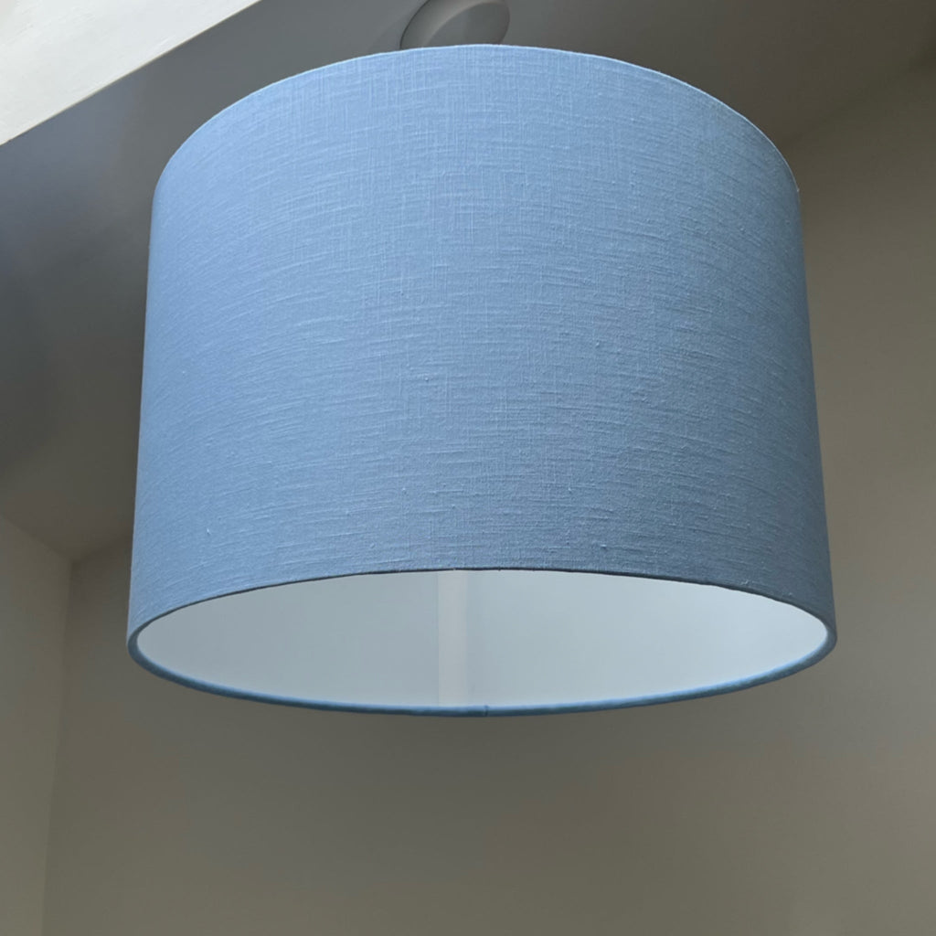 Light Blue Linen Drum Lampshade | Handmade Ceiling Light Shade | Bespoke UK