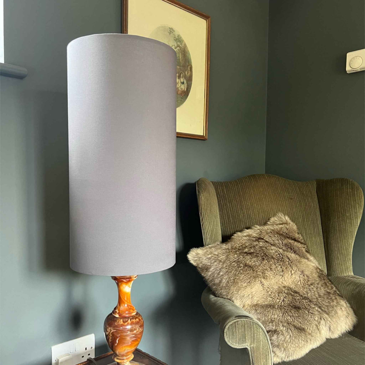Grey Cotton Lampshade | Extra Tall Cylinder Ceiling Light Shade | Bespoke Handmade UK