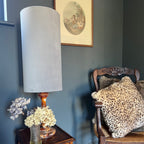 Grey Velvet Cylinder Lampshade | Extra Tall Drum Light Shade | Handmade UK