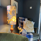 Floral midnight Velvet cylinder lampshade, extra tall lampshade