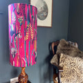 Botanical Cerise pink velvet cylinder lampshade, extra tall lampshade