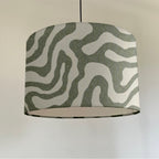 Green Wiggle drum lampshade /ceiling shade with a white lining