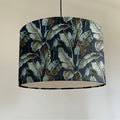 Navy leaves velvet, drum lampshade /ceiling shade with a white lining