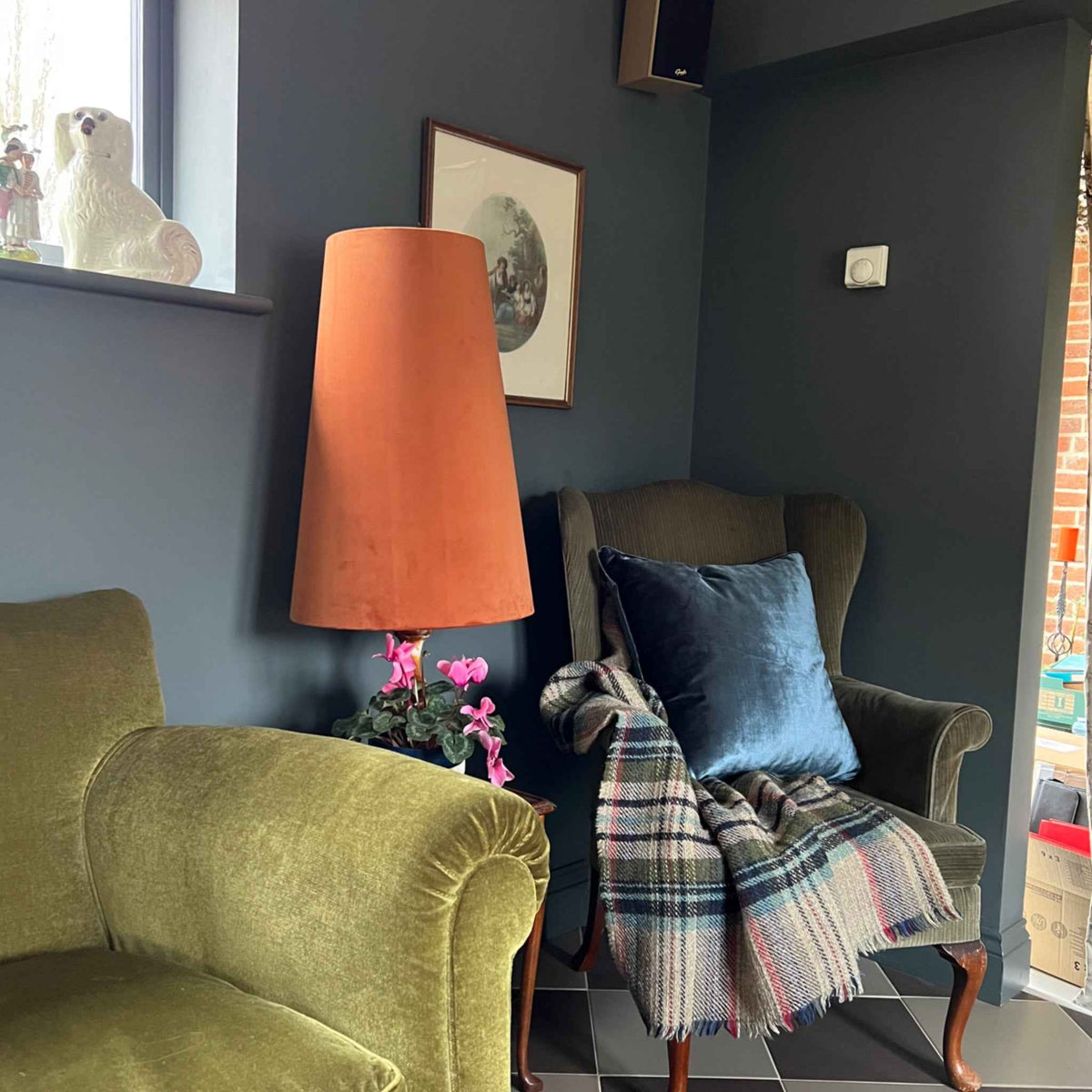 Burnt Orange Velvet Lampshade | Extra Tall Cone Light Shade | Bespoke Handmade UK
