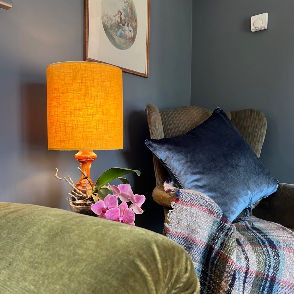 Mustard Linen Drum Lampshade | Handmade Ceiling Light Shade | Bespoke UK