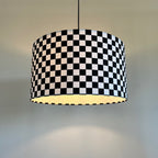 Checkerboard Cotton Drum Lampshade | Handmade Ceiling Light Shade | Bespoke UK