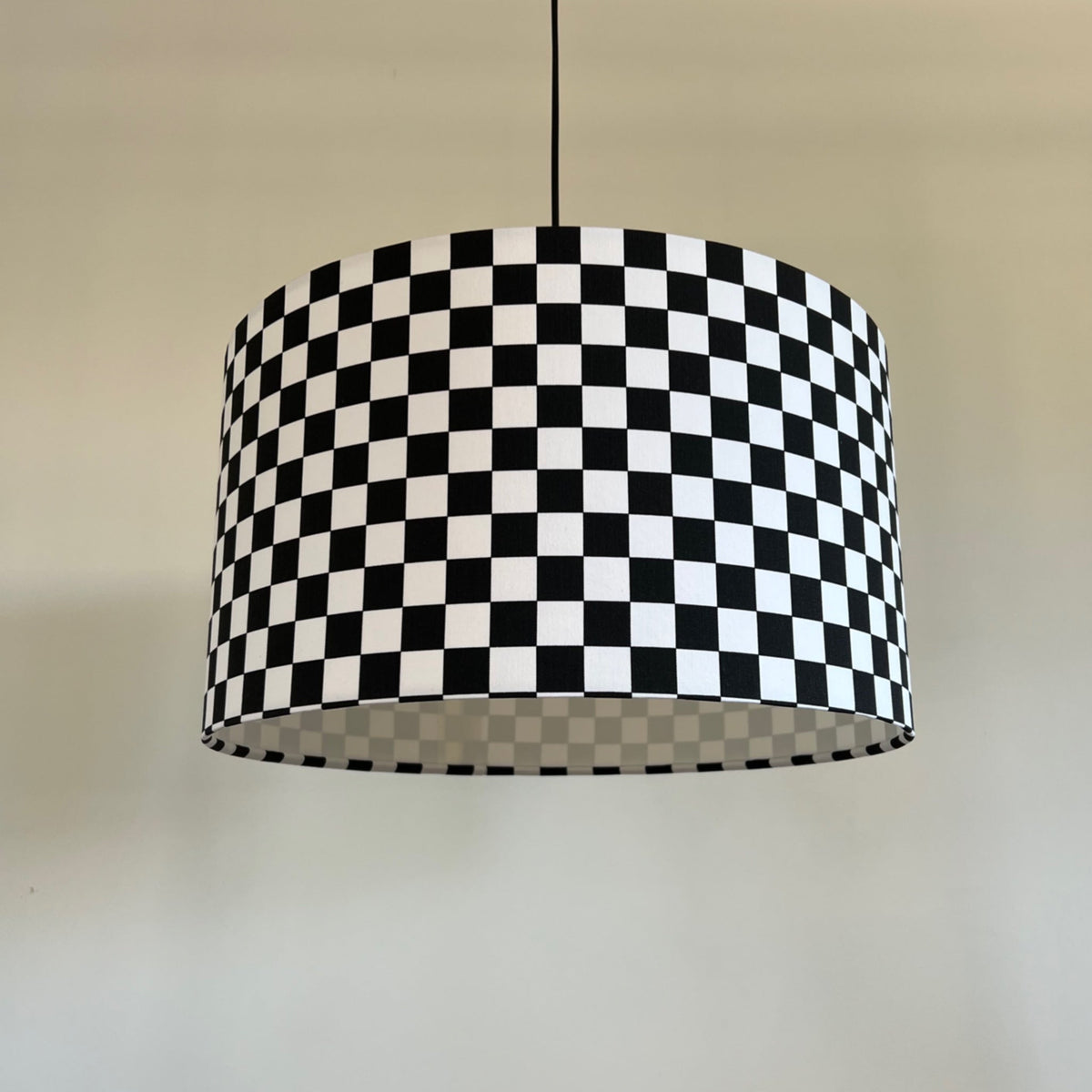 Checkerboard Cotton Drum Lampshade | Handmade Ceiling Light Shade | Bespoke UK