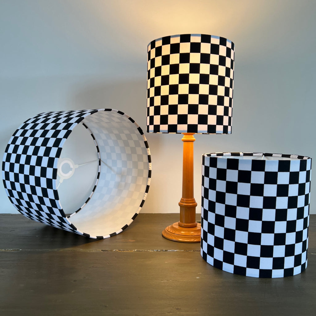 Checkerboard Cotton Drum Lampshade | Handmade Ceiling Light Shade | Bespoke UK