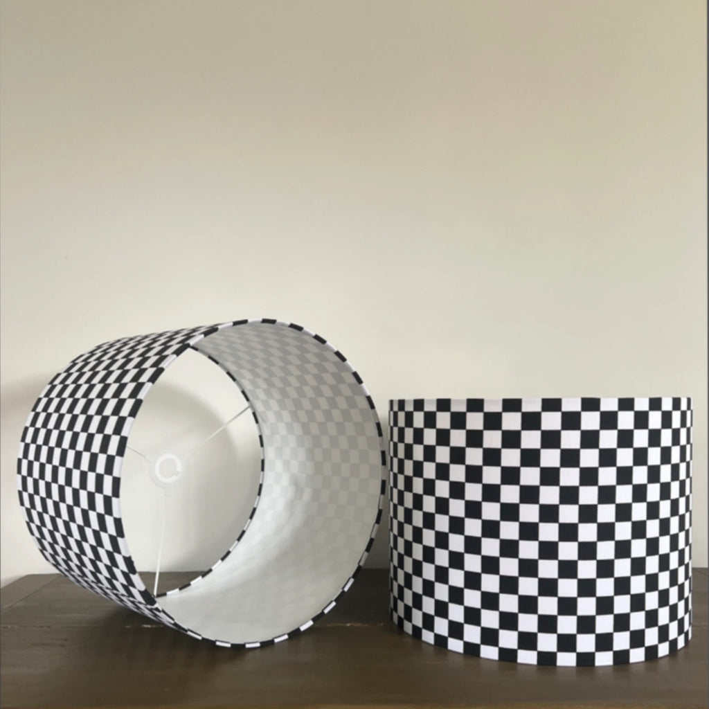 Checkerboard Cotton Drum Lampshade | Handmade Ceiling Light Shade | Bespoke UK
