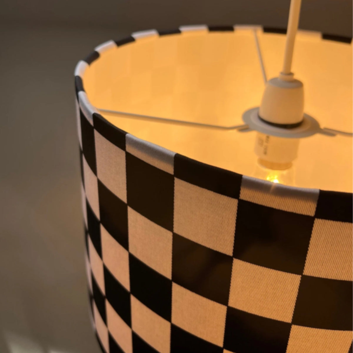 Checkerboard Cotton Drum Lampshade | Handmade Ceiling Light Shade | Bespoke UK