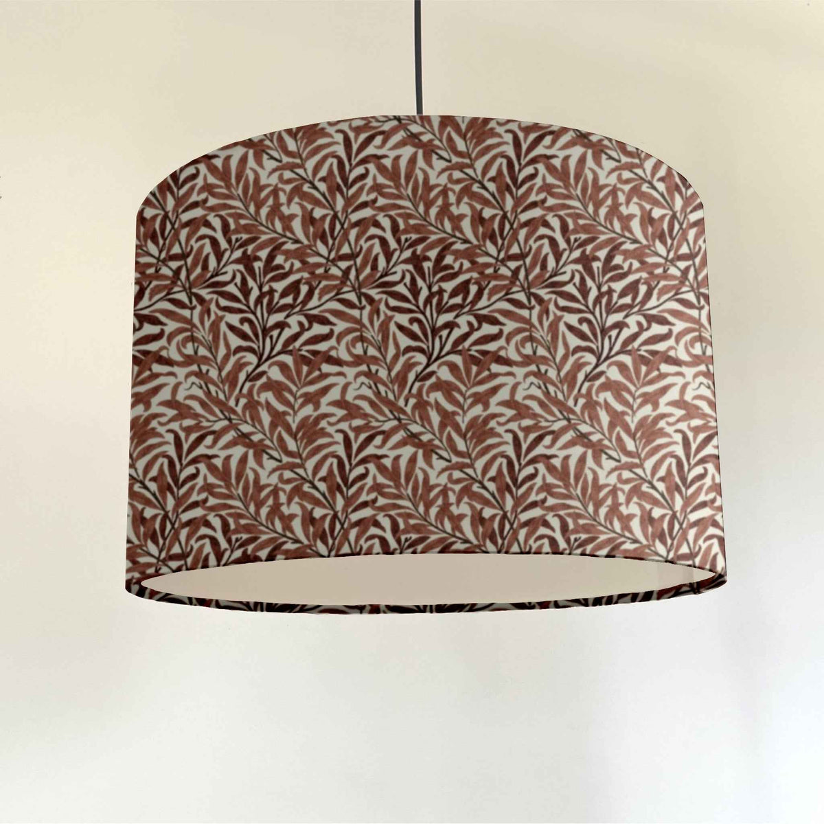 William Morris rust willow cotton drum lampshade/ ceiling shade with a white lining
