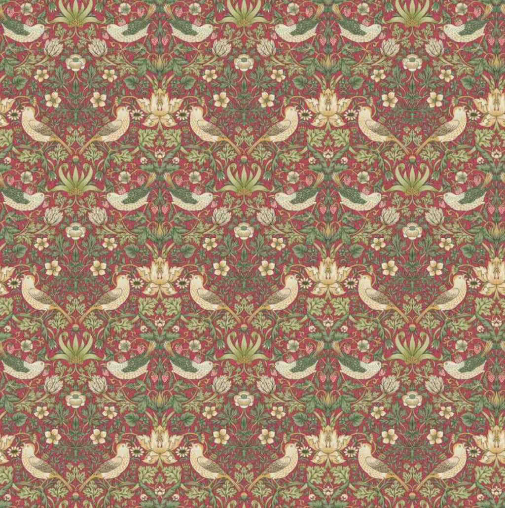 William Morris Crimson strawberry thief cotton drum lampshade/ ceiling shade with a white lining