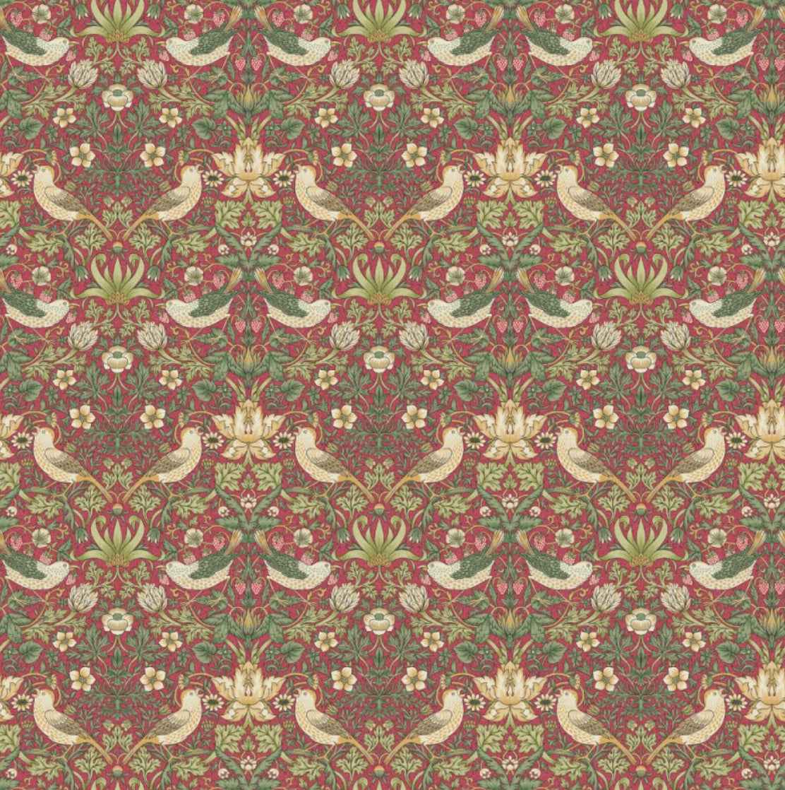 William Morris Crimson strawberry thief cotton drum lampshade/ ceiling shade with a white lining
