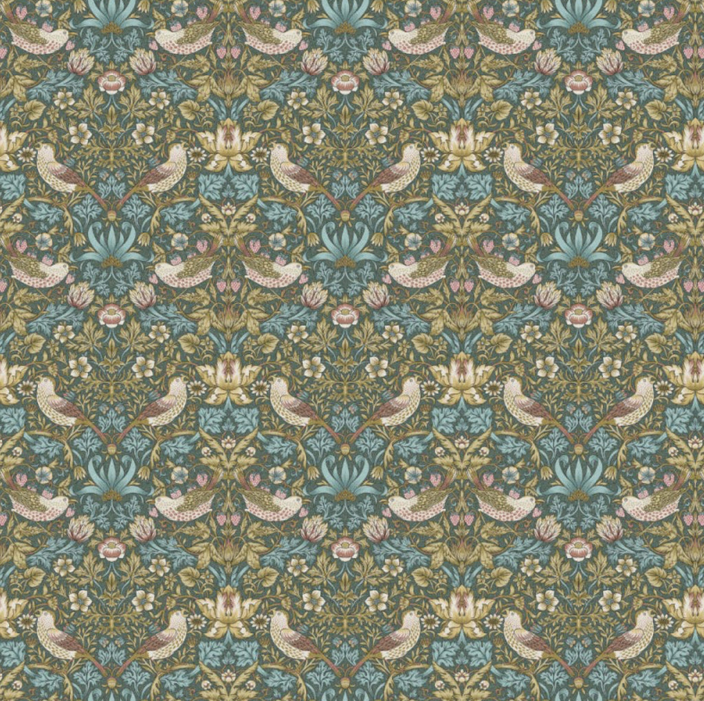 William Morris Teal strawberry thief cotton drum lampshade/ ceiling shade with a white lining
