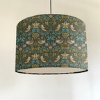 William Morris Teal strawberry thief cotton drum lampshade/ ceiling shade with a white lining