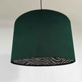 Bottle Green Velvet & Zebra Cotton Double Sided Drum Lampshade | Handmade Ceiling Light Shade | Bespoke UK