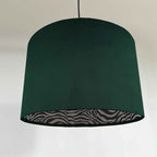 Bottle Green Velvet & Zebra Cotton Double Sided Drum Lampshade | Handmade Ceiling Light Shade | Bespoke UK