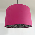 Hot Pink Velvet & Zebra Cotton Double Sided Drum Lampshade | Handmade Ceiling Light Shade | Bespoke UK