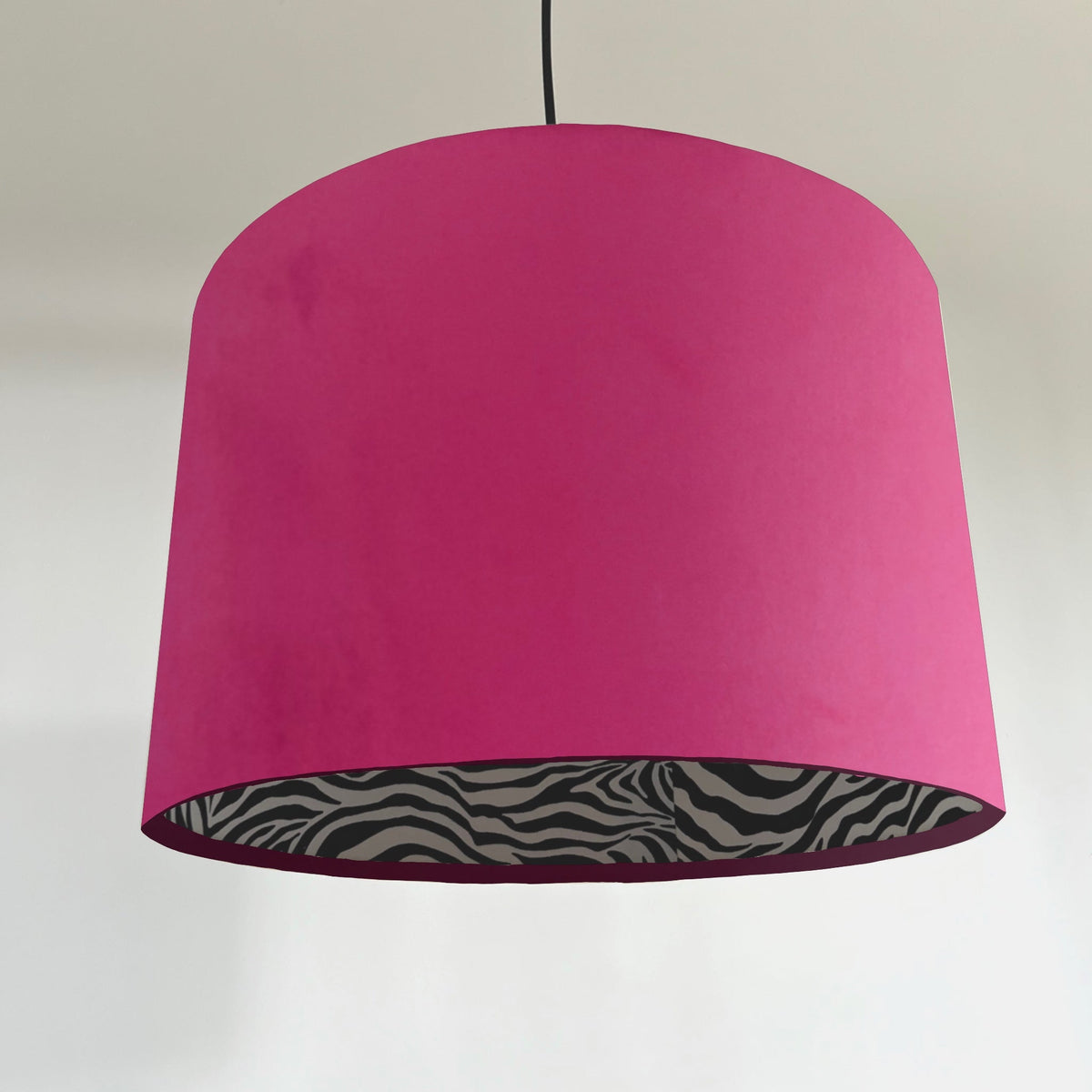 Hot Pink Velvet & Zebra Cotton Double Sided Drum Lampshade | Handmade Ceiling Light Shade | Bespoke UK