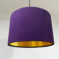 Purple velvet drum lampshade/ ceiling shade with a metallic brushed gold lining