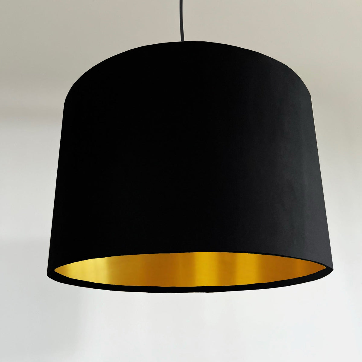 Black velvet drum lampshade/ ceiling shade with a metallic brushed gold lining