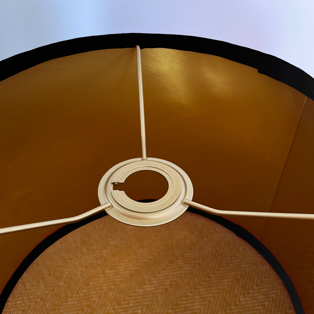 Black velvet drum lampshade/ ceiling shade with a metallic brushed gold lining