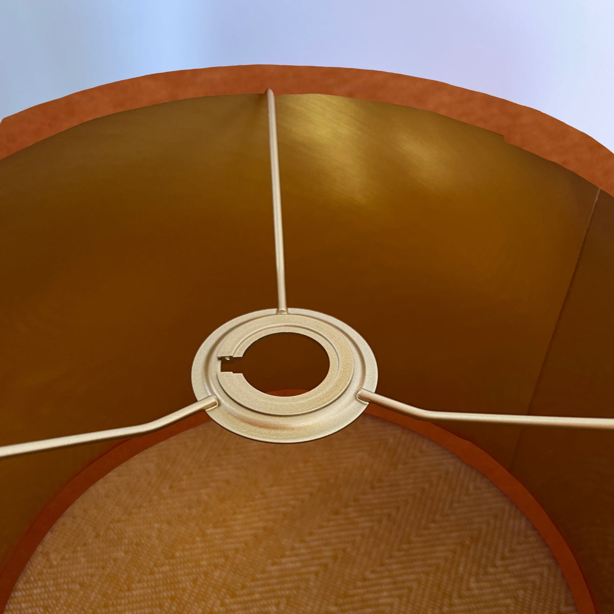 Burnt Orange velvet drum lampshade/ ceiling shade with a metallic brushed gold lining