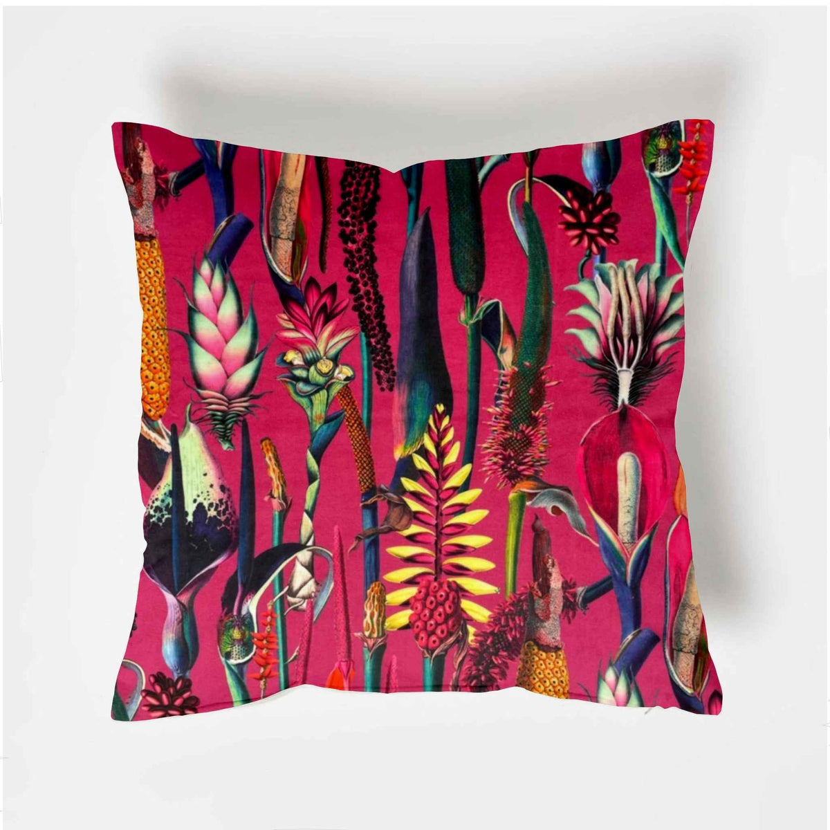 Cerise botanical velvet throw cushion