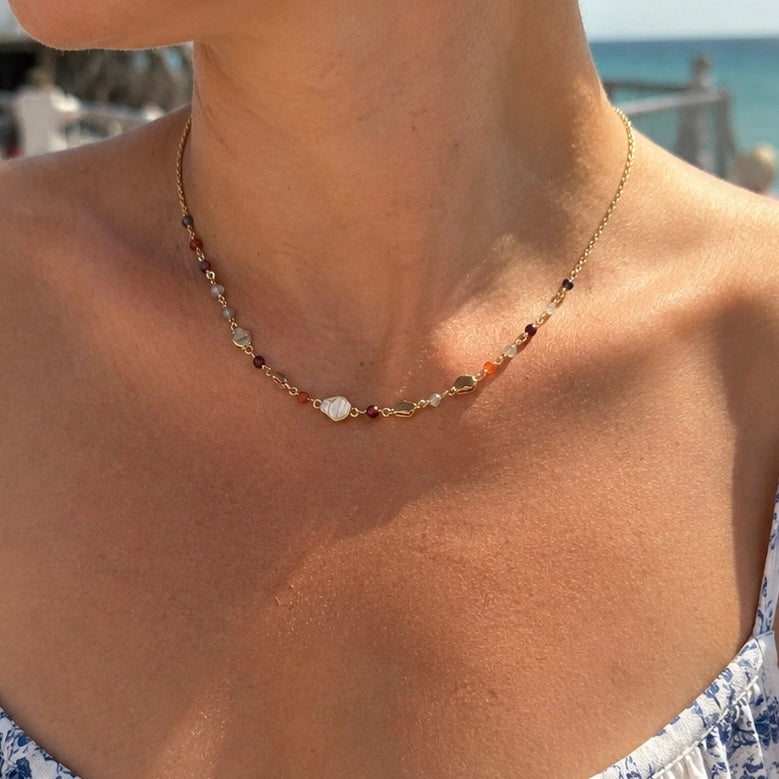 Sofia Nugget Necklace Labradorite, Carnelian, Green Aventurine & Garnet