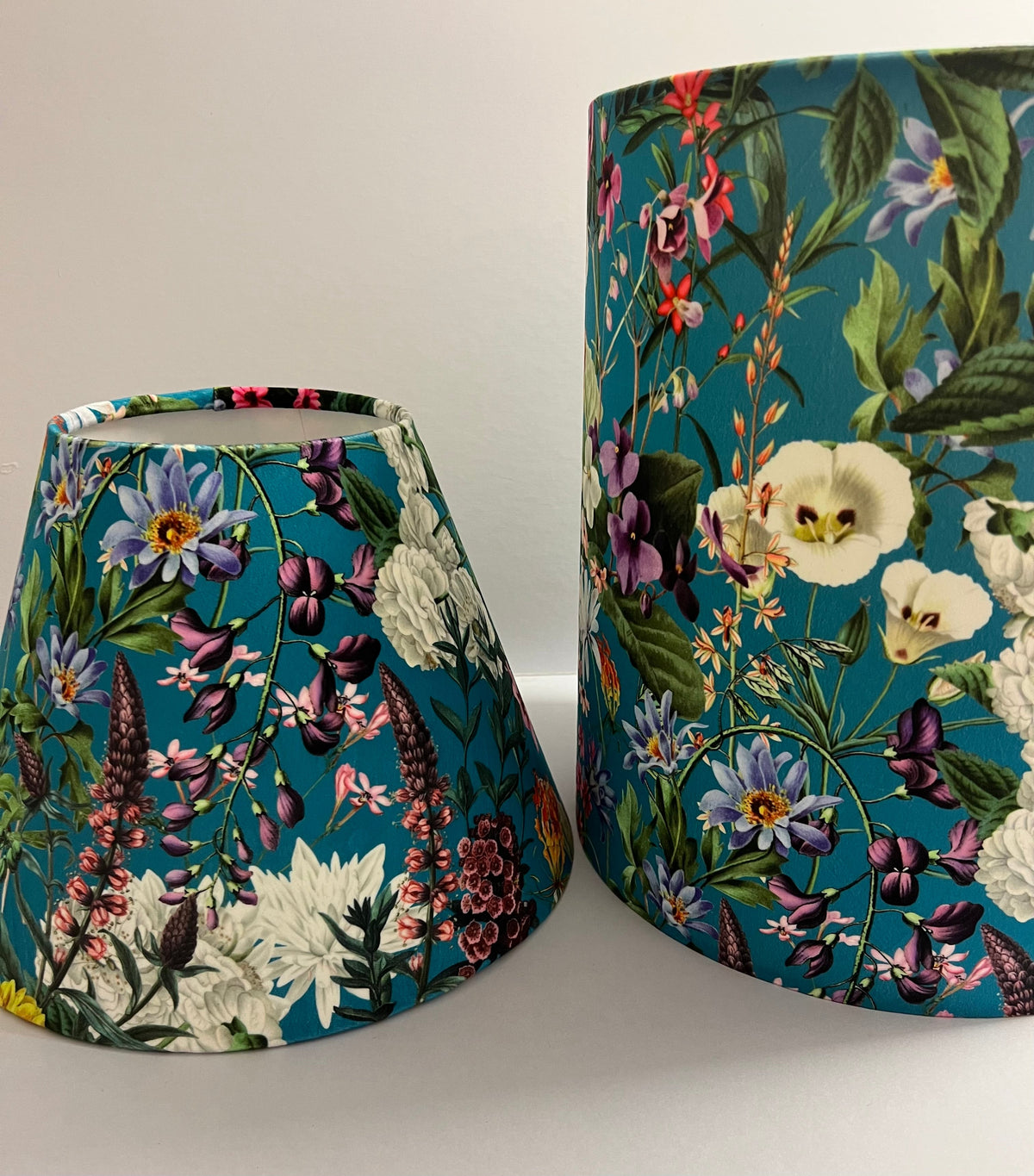 Teal Flowers Velvet Steep Empire Lampshade | Handmade Ceiling Light Shade | UK