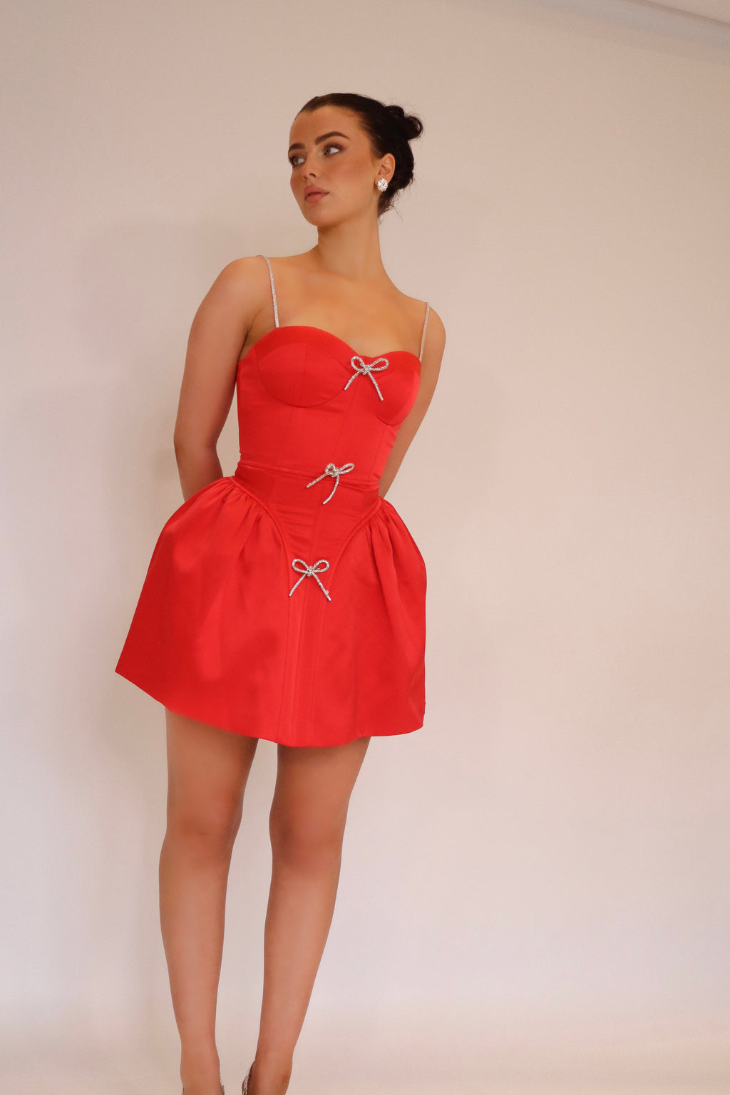 Antoinette Dress in Raspberry Red (Detachable Bows)