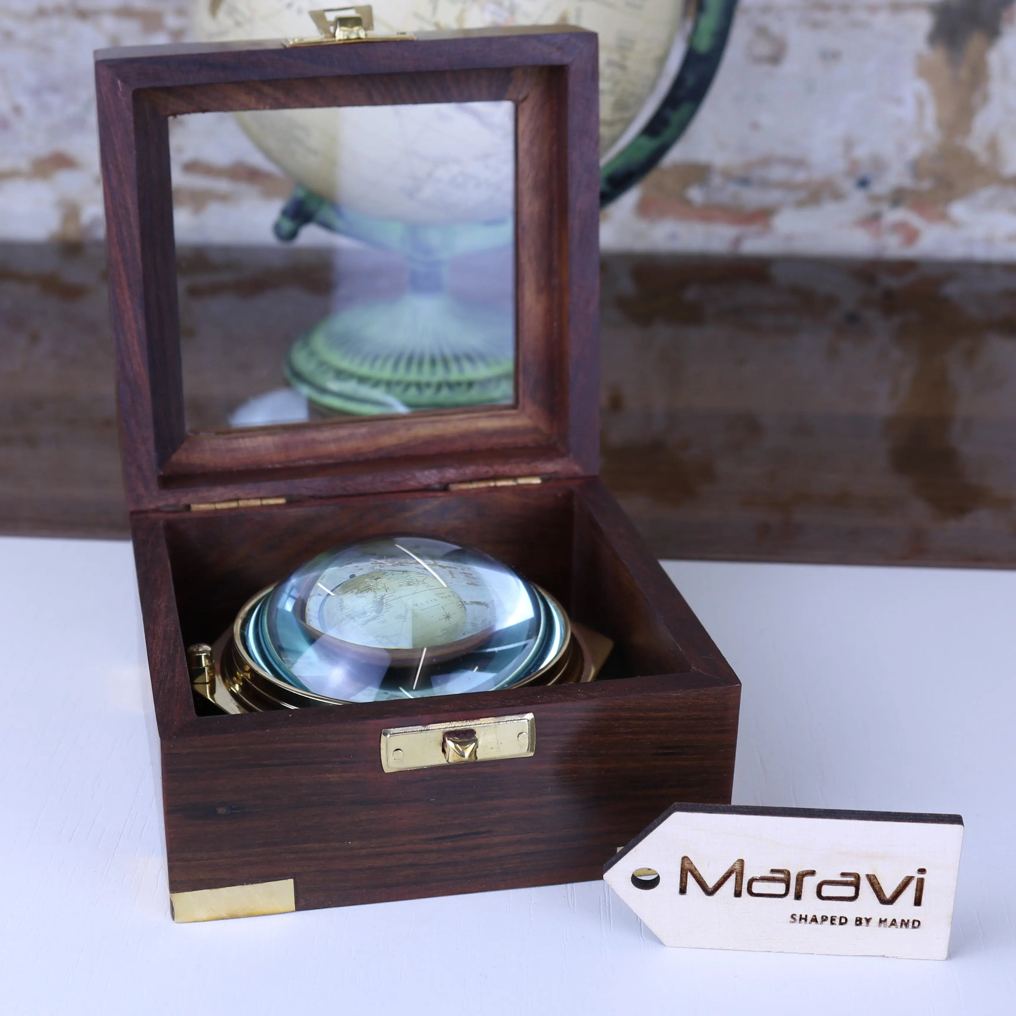 Goli Domed Magnifying Glass Paperweight in Wooden Box