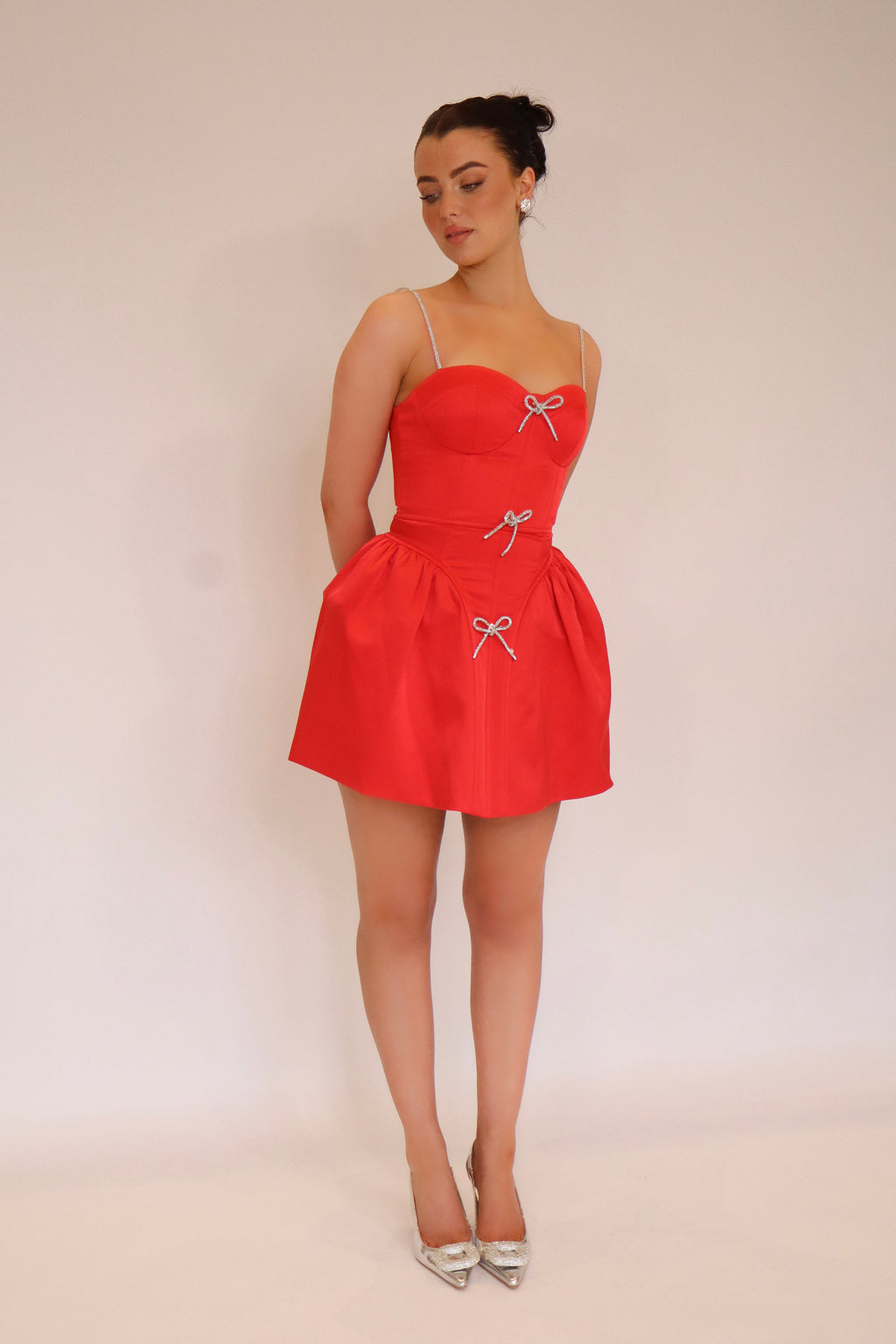 Antoinette Dress in Raspberry Red (Detachable Bows)
