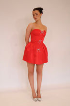 Antoinette Dress in Raspberry Red (Detachable Bows)