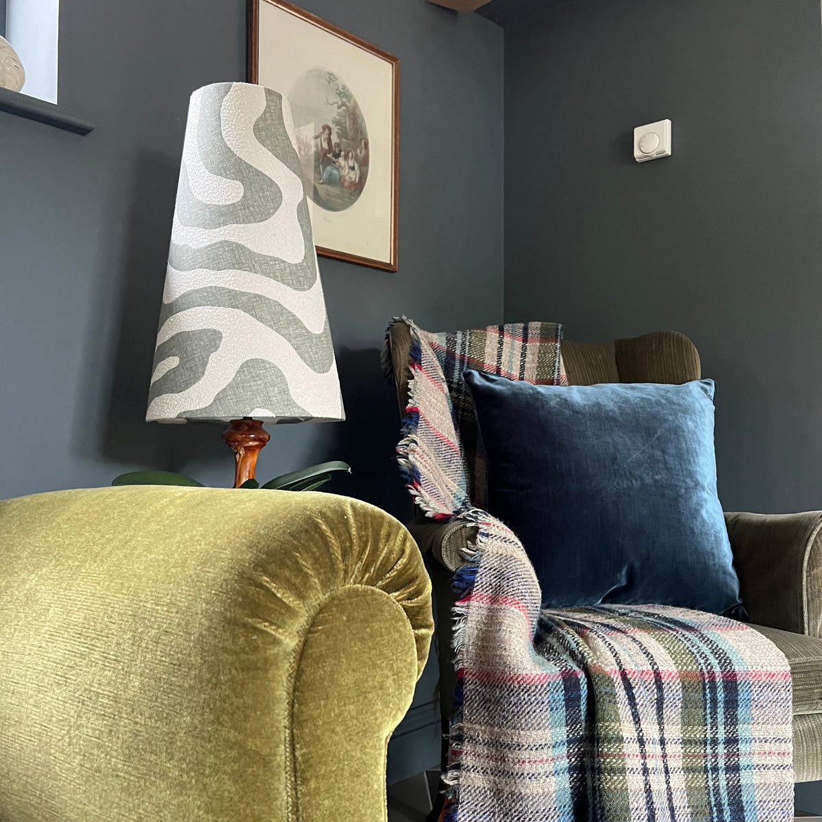 Green wiggle cone lampshade, extra tall lampshade