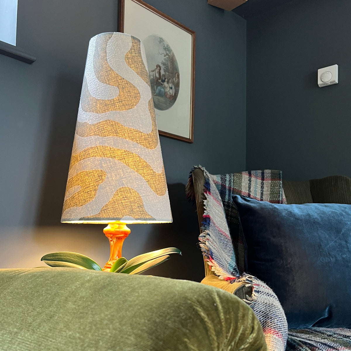 Green wiggle cone lampshade, extra tall lampshade