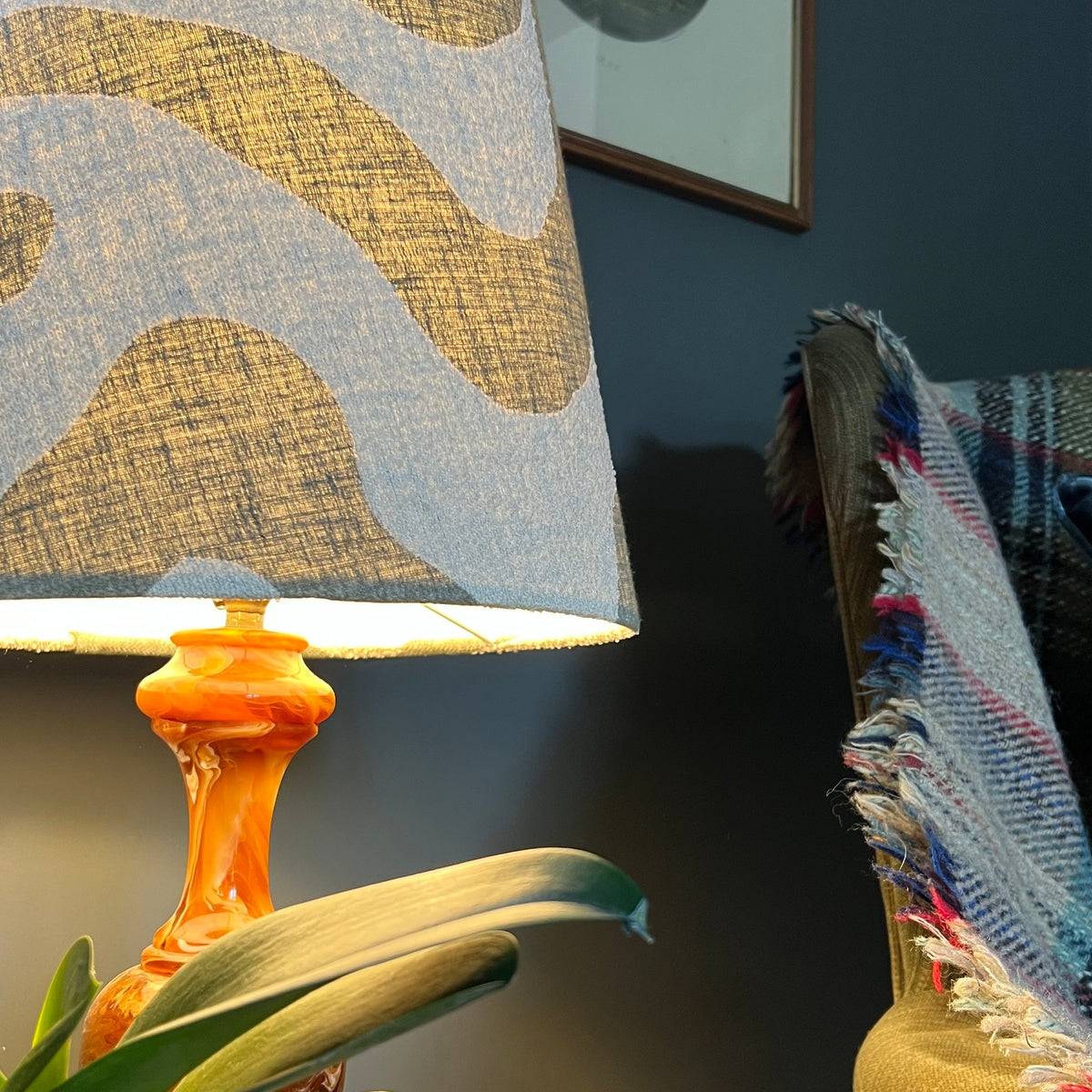 Green wiggle cone lampshade, extra tall lampshade
