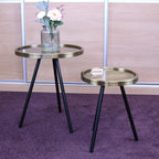 Ari Set of 2 Metal Round Side Tables Antiqued Gold