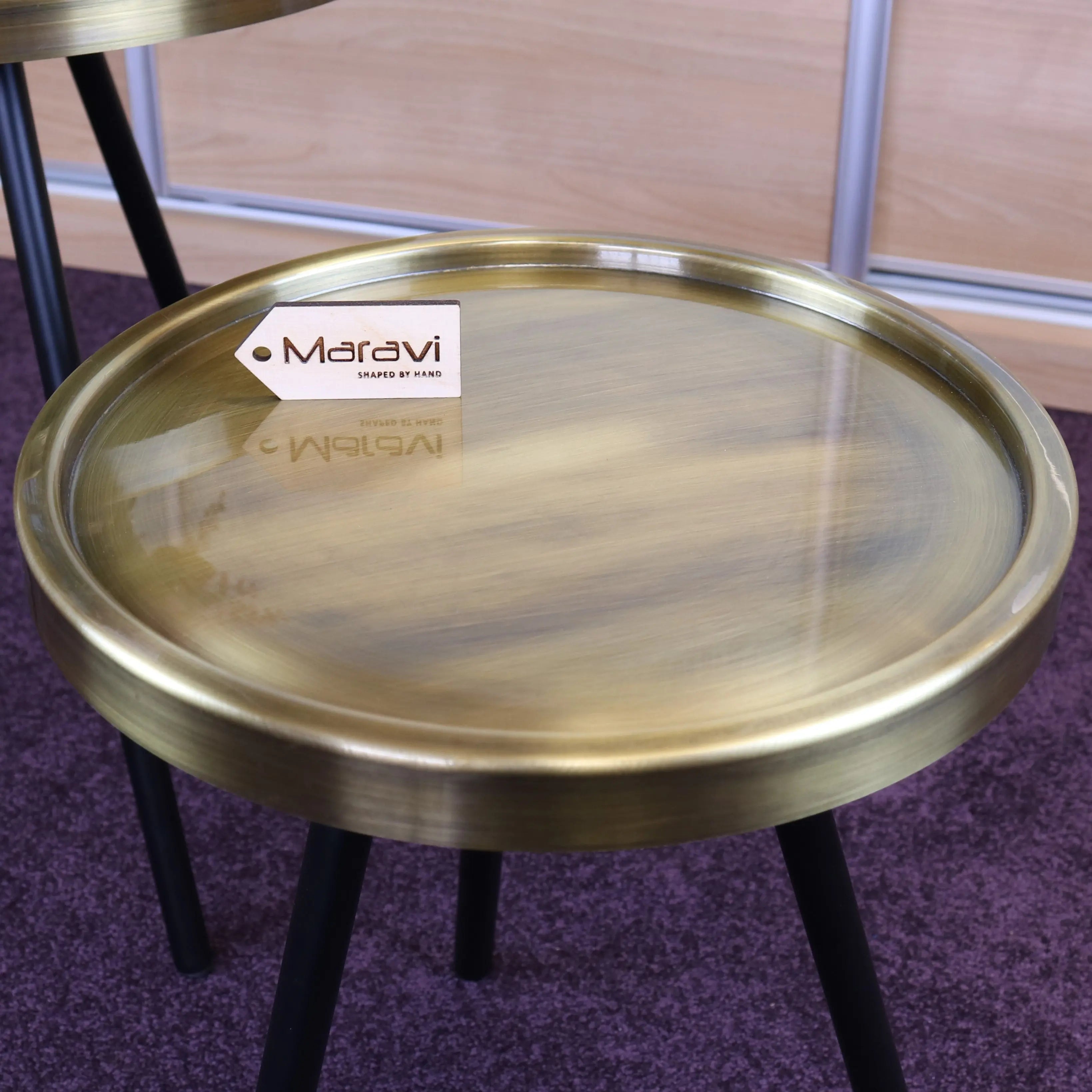 Ari Set of 2 Metal Round Side Tables Antiqued Gold