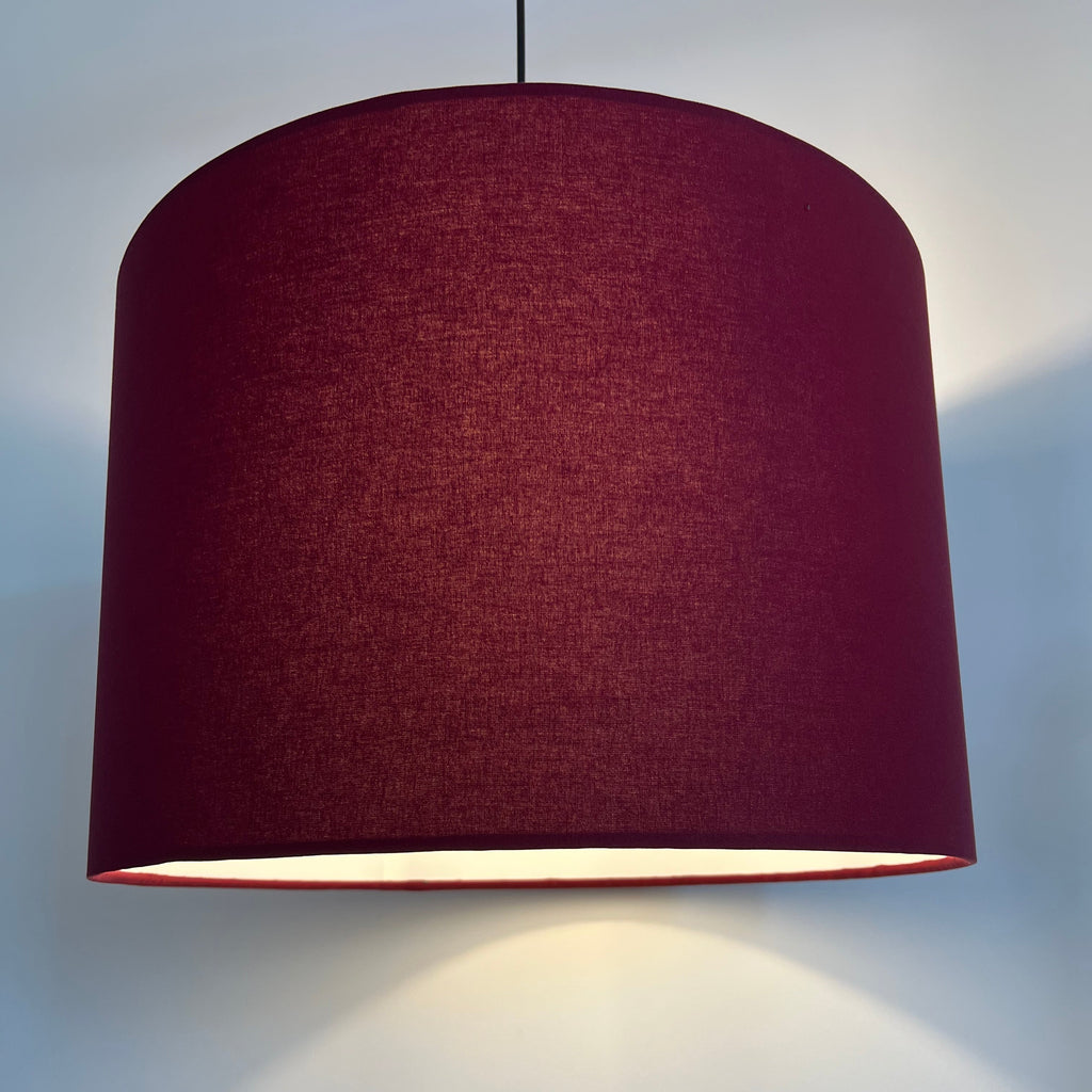 Wine Red Cotton Drum Lampshade | Handmade Ceiling Light Shade | Bespoke UK